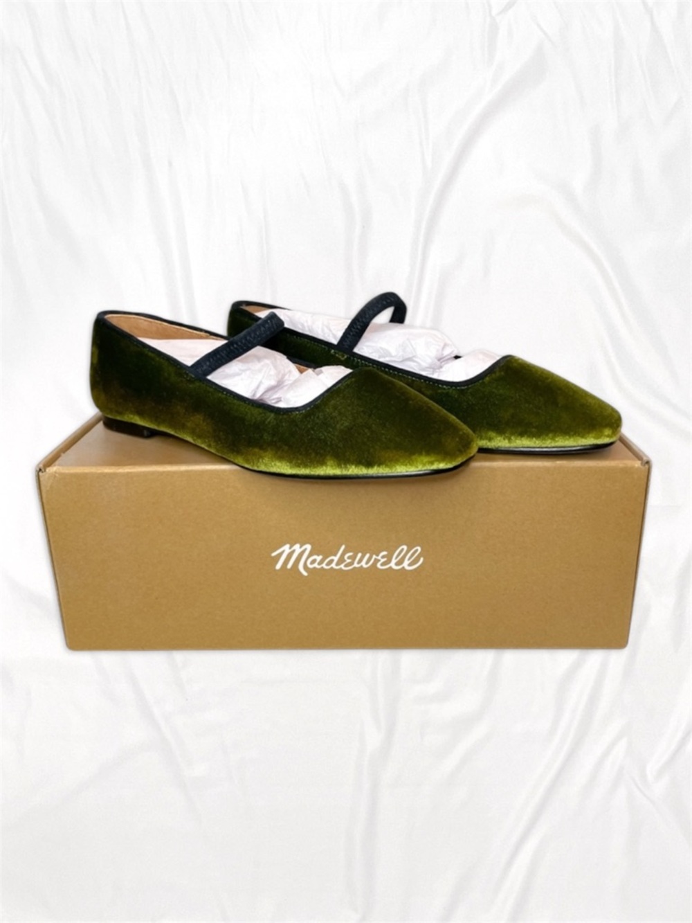 Madewell Greta Velvet Ballet Flat in Olive Green NIB
